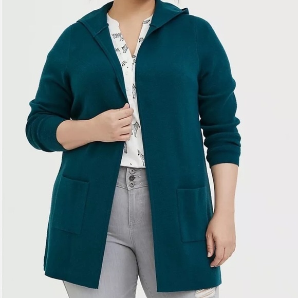torrid Sweaters - Torrid 4 Open Front Hooded Cardigan Dark Teal 4X